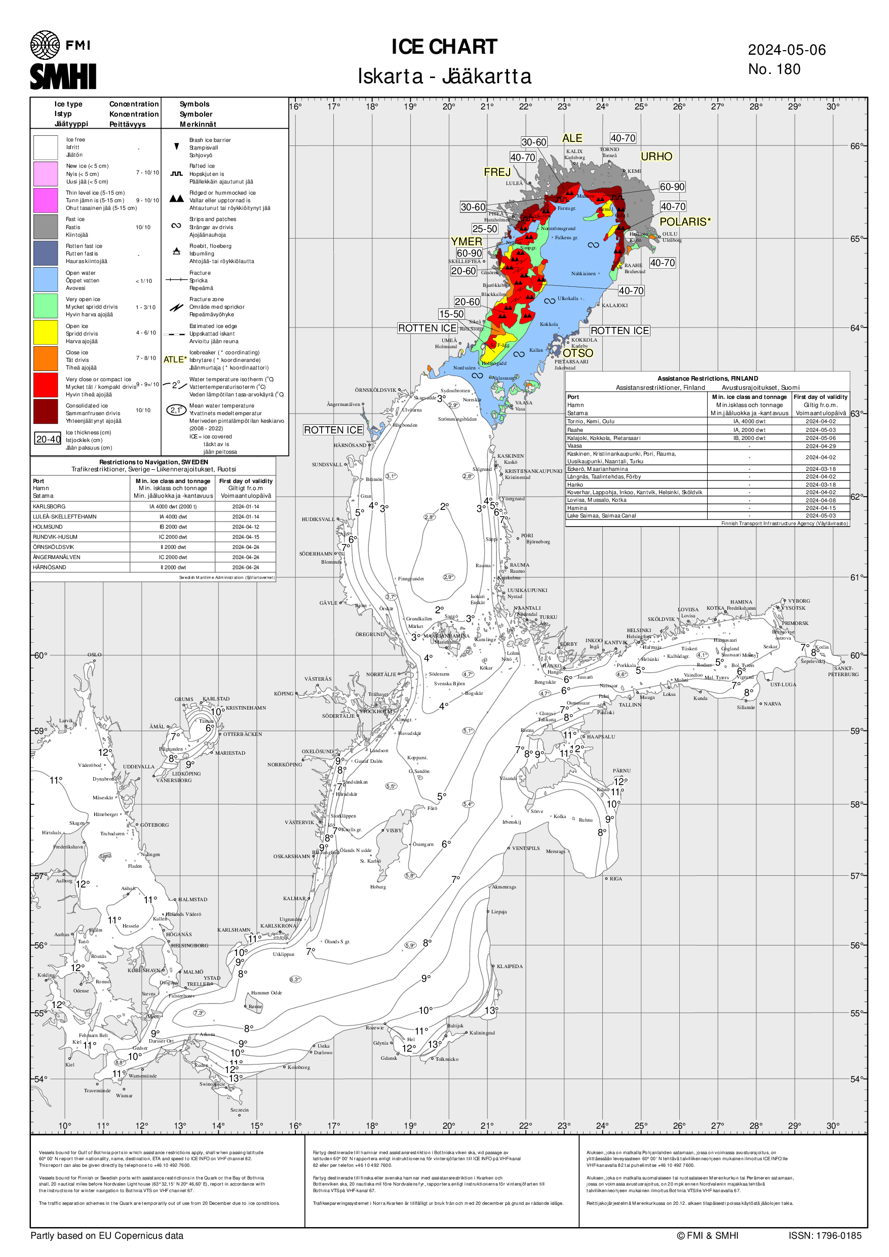 Map of the Baltic sea: ice condition or SST, extract: Gulf of Finland (SMHI)