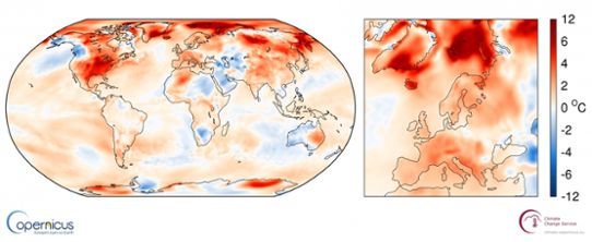 Global och europeisk temperaturanomali februari 2017