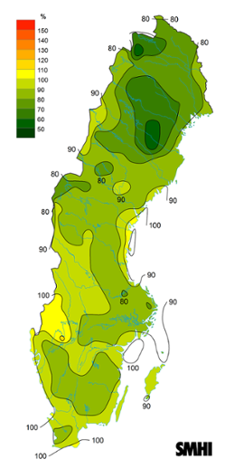 Byvindens avvikelse från det normala (1996-2015) under februari 2018.