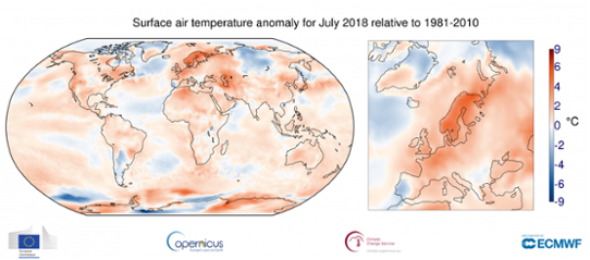 Juli 2018 - Global temperaturanomali