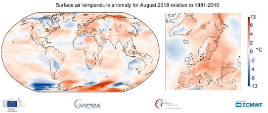 Global temperaturanomali i augusti 2018