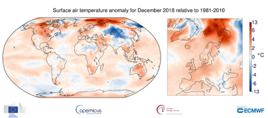 Global temperaturanomali i december 2018