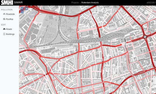 Urban vehicle emissions presented in the SIMAIR web interface.