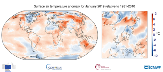 Global temperaturanomali i januari 2019