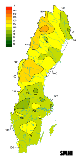Byvindens avvikelse från det normala (1996-2015) under vintern 2019.