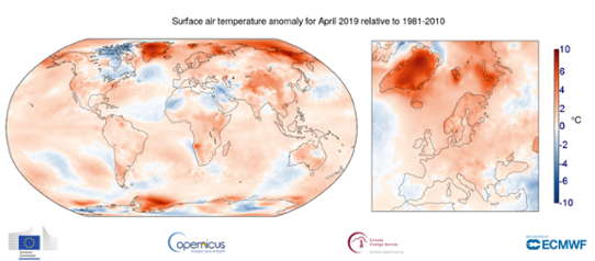 Global temperaturanomali i april 2019