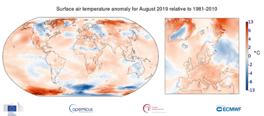 Global temperaturanomali i augusti 2019