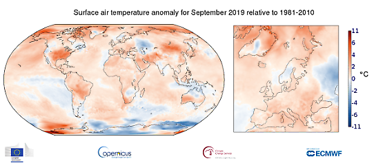 Global temperaturanomali i september 2019