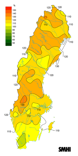 Byvindens avvikelse från det normala (1996-2015) under mars 2020.