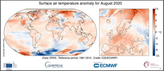 Global temperaturanomali i augusti 2020