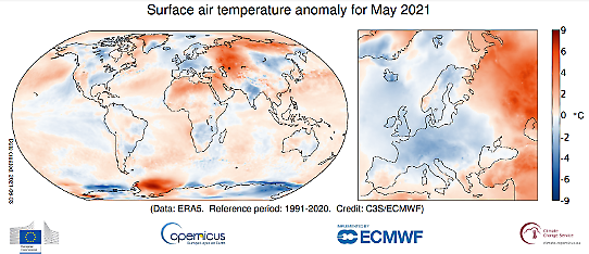 Maj 2021 - Global temperaturanomali