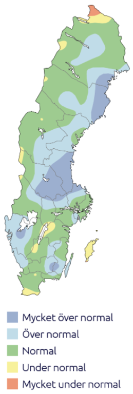 Karta över grundvattensituationen i små magasin, 31 augusti 2021 enligt SGU. 