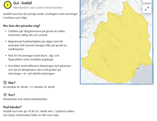 Varningstjänsten på smhi.se - påverkansexempel - hösten 2021