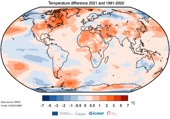 Global medeltemperatur avvikelse 2021