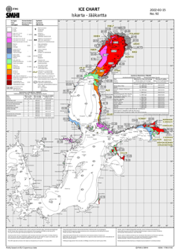 Karta som visar Is och ytvattentemperatur i havet 15 februari 2022