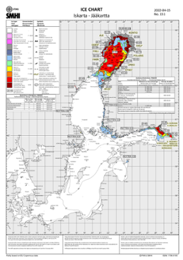 Karta som visar Is och ytvattentemperatur i havet 15 april 2022