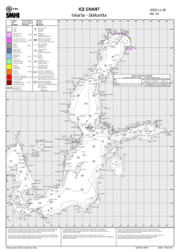 Is och ytvattentemperatur i havet 28 november 2022.