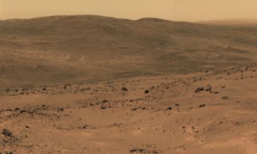 View over a desert area at planet Mars