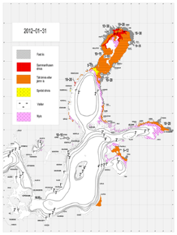 Karta över ytvattentemperatur i havet 31 januari 2012