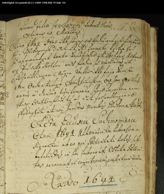 Foto på  kyrkobok från 1684