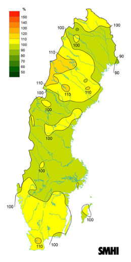 Byvindens avvikelse från det normala (1996-2015) under vintern 2024.
