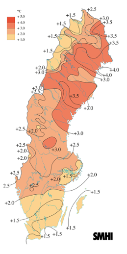 Karta över medeltemperaturens avvikelse från det normala under vintern 2012 
