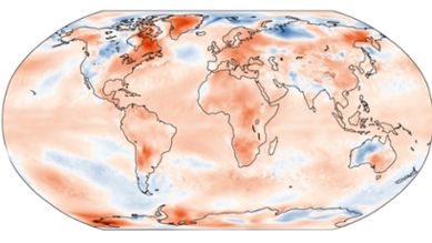 Karta över global temperaturanomali i mars 2024