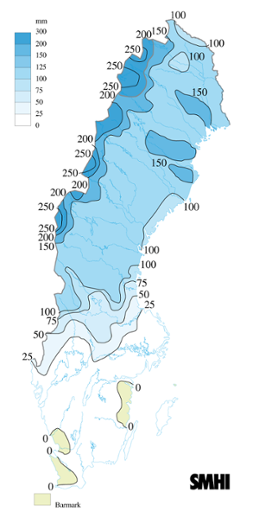 Snötäckets beräknade vattenvärde 23 februari 2009