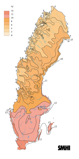 Karta över medeltemperaturen i september 2008