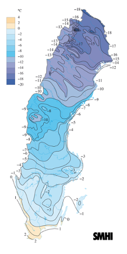 Karta över medeltemperaturen i februari 2007