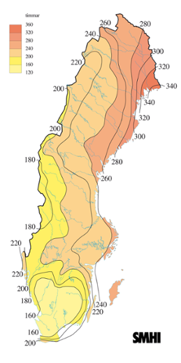 Karta med soltimmar under augusti 2006