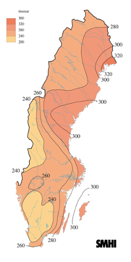 Karta med soltimmar under juli 2005