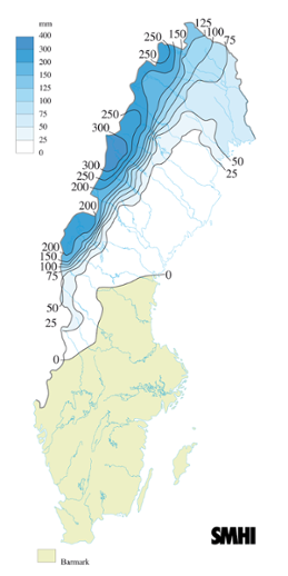 Snötäckets beräknade vattenvärde 21 april 2004