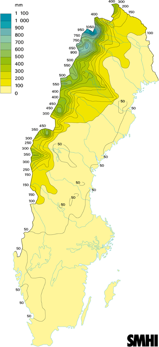 Normalkarta för sommaravrinning, 1961-1990