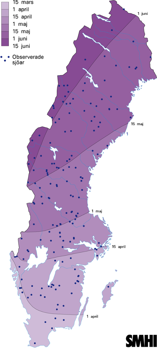 Normalkarta islossning små sjöar < 10 km2, 1961-1990