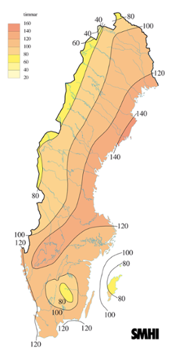 Karta med soltimmar under oktober 2009