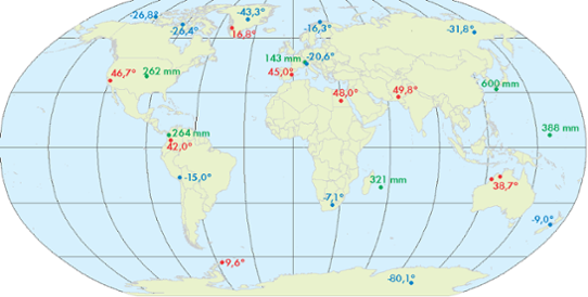 Högsta och lägsta temperaturer samt största nederbördsmängder under 24 timmar i maj 2015.