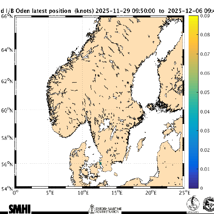 Isbrytaren Odens senast rapporterade position