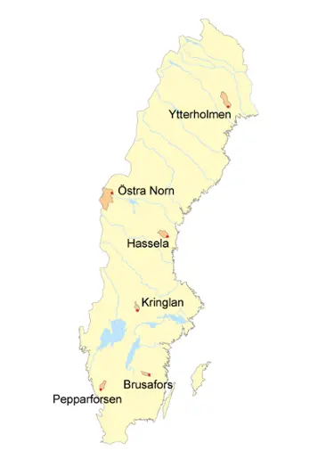 Karta över utvalda ställen med vattenföring.