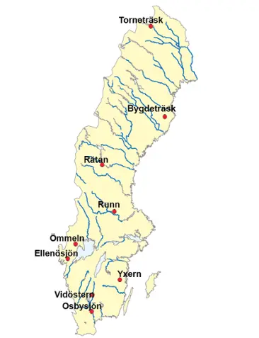 Karta över utvalda ställen i artikeln.