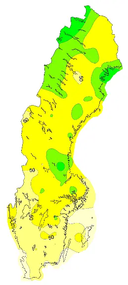 Karta som visar nederbörd i maj-juli 2018 i förhållande till normal.
