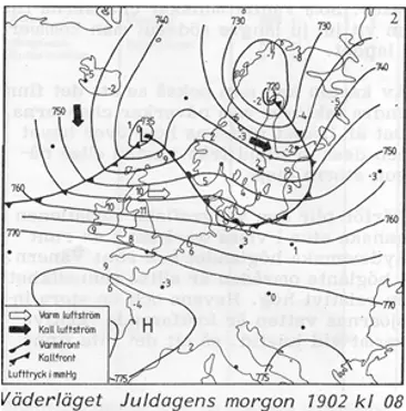 Kartbild över väderläget i Skandinavien på juldagen