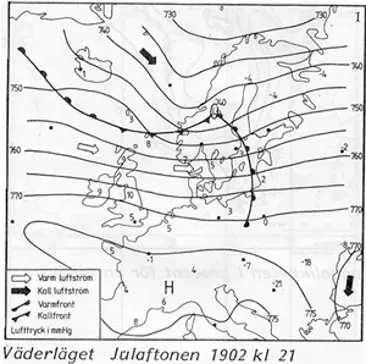 Kartbild över väderläget i Skandinavien