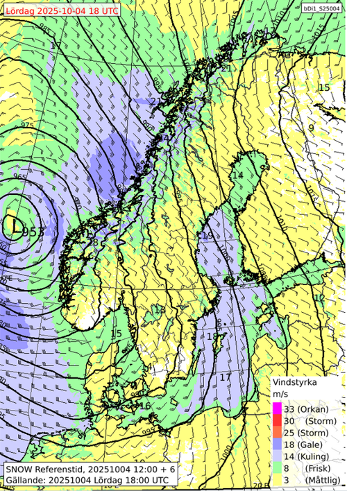 Karta över medelvinden under ovädret Amy.