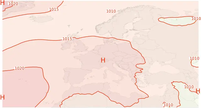 Medellufttryck i Europa i maj 2026.