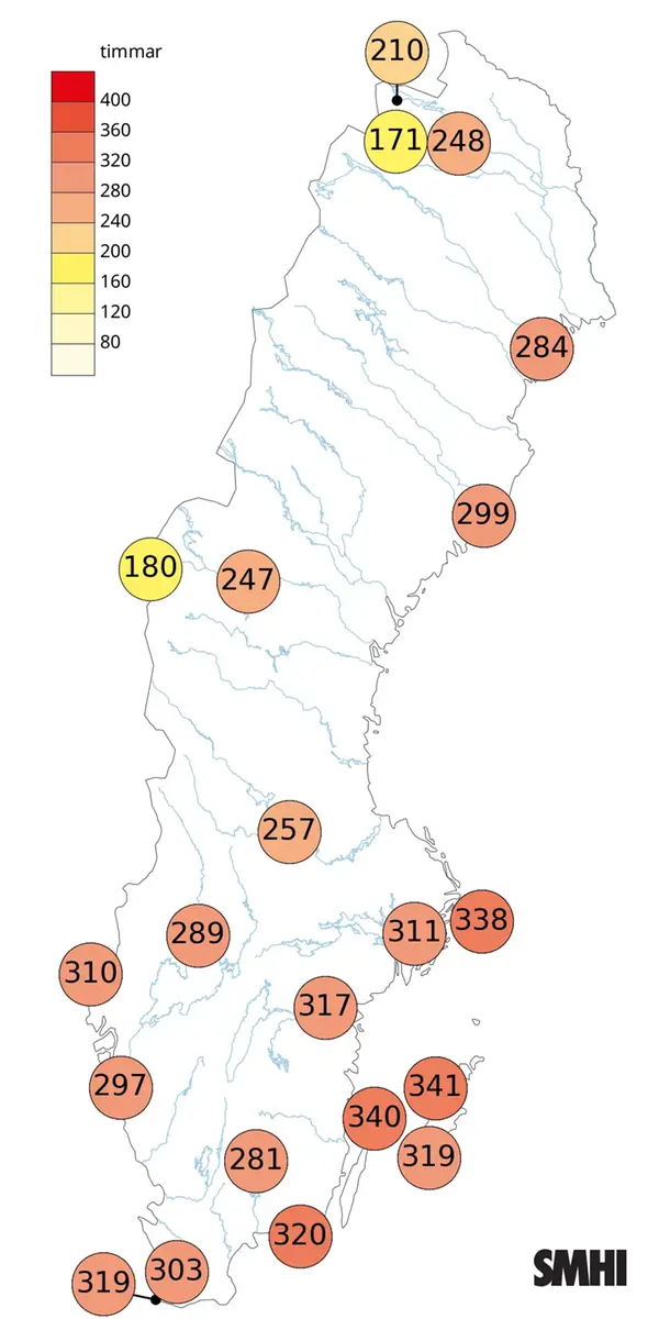 Antal soltimmar i maj 2026.