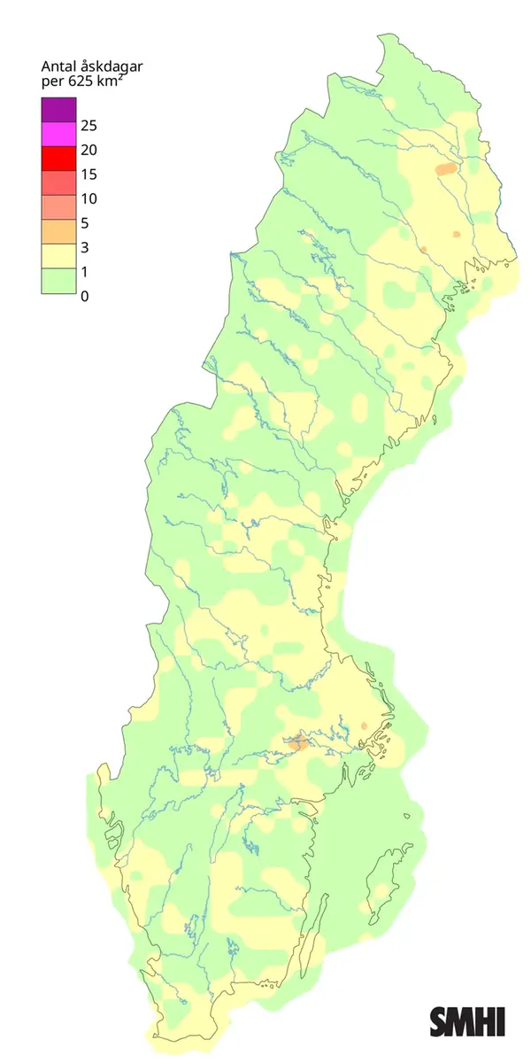Antal åskdagar under maj 2026.