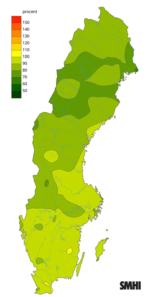 Byvindens avvikelse från det normala (1996-2015) under juli 2025.