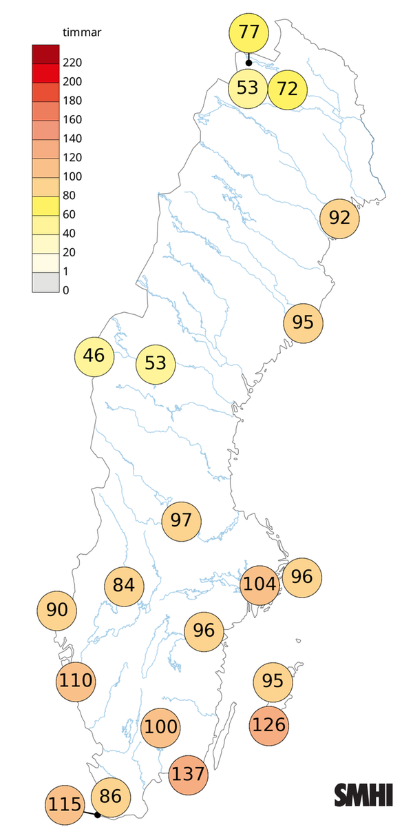 Antal soltimmar i oktober 2025