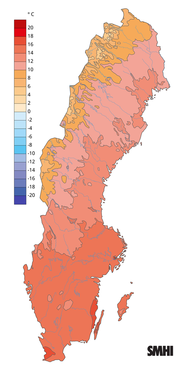 Månadsmedeltemperaturen under juni 2025